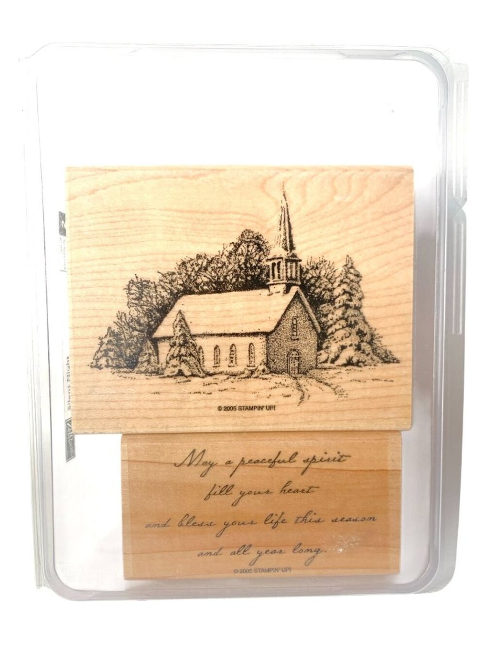 2 Vintage Wood Rubber Stamps Silent Night Church Scene Verse Retired Stampin Up